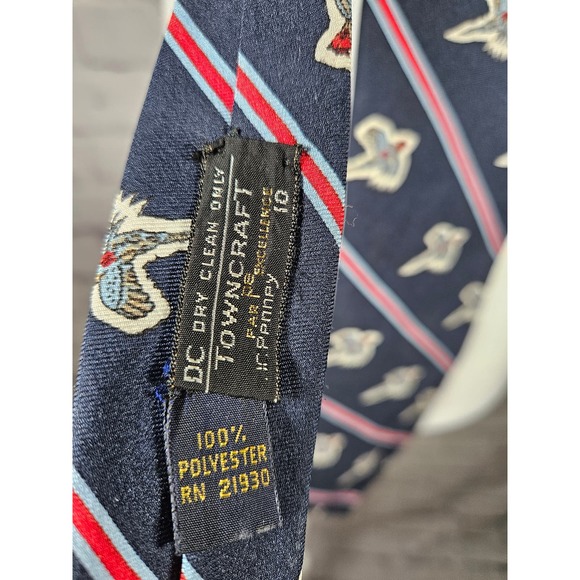 Mens Vintage JC Penny Tie Designer Collection Navy Red Birds - Picture 3 of 5